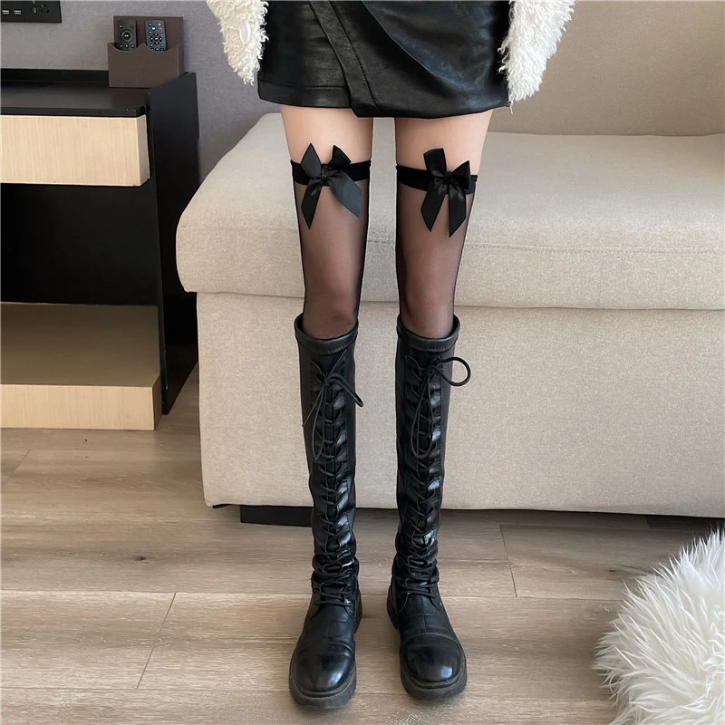

Silk Stockings Women's Thin Summer New Cute Bow Stockings Ins Tide Sexy Outer Wear High Stocks Female Ladies gifts Dropshipping