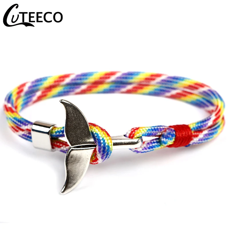 CUTEECO, рыба, акулий хвост, талисманы, браслет для мужчин и женщин, нейлоновая веревка, цепь-Паракорд, браслет, мужские браслеты, якорь, браслет - Окраска металла: A11