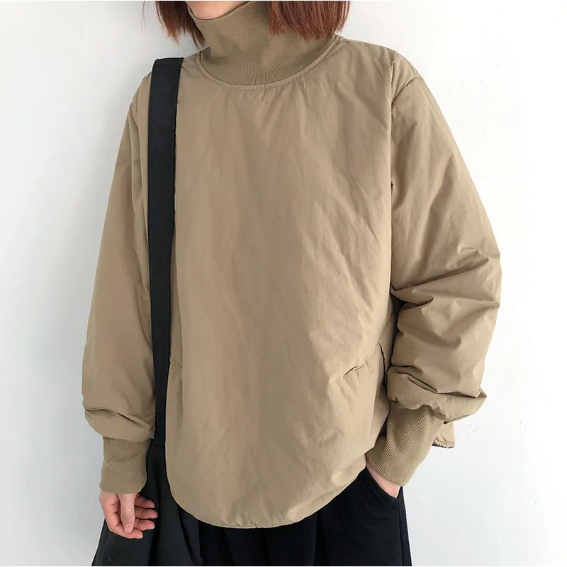 

Hot Sale Casual Women Jackets Warm Winter Female Quilted Coats Pullover Turtleneck Femme Vintage Cotton Coat Quilted Fleece