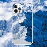 luxury landscape pink snow mountain clear phone case for iphone x xs max xr se2020 11 12 13 pro max 7 8 plus transparent cover