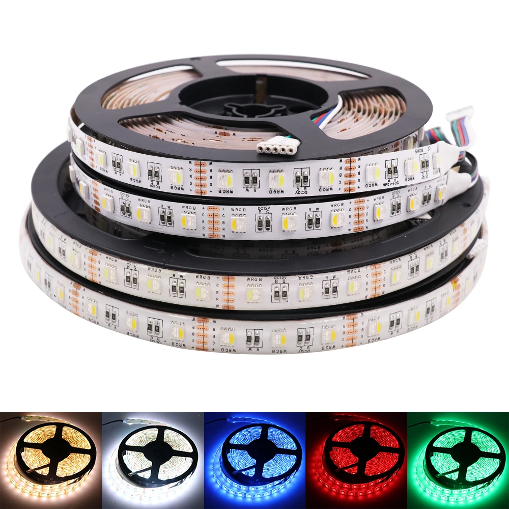 

4 Colors in 1 RGBW LED Strip Light DC12V/24V SMD 5050 RGB + White / Warm White 5M 60leds/m 12MM PCB Waterproof Led Tape RGBWW