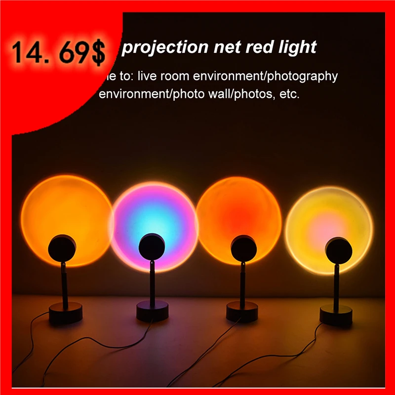 

Sunset Projector Lamp Rainbow Atmosphere Led Night Light for Home Bedroom Coffe shop Background Wall Decoration USB Table Lamp