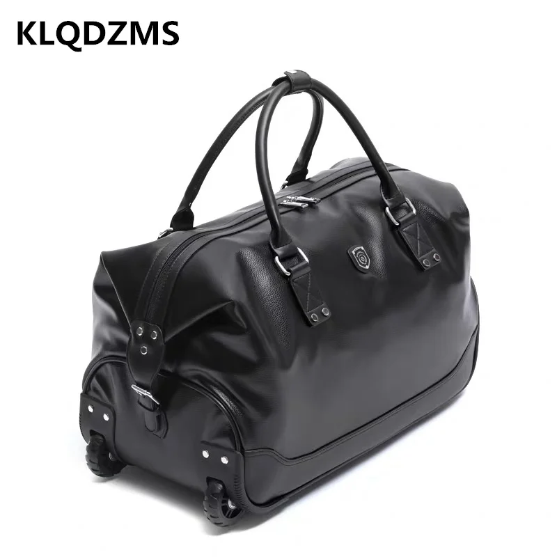 KLQDZMS Multifunctional Trolley Bag Men Fashion Travel Luggage Business Travel Handbag Portable Men's Bags Simple Black