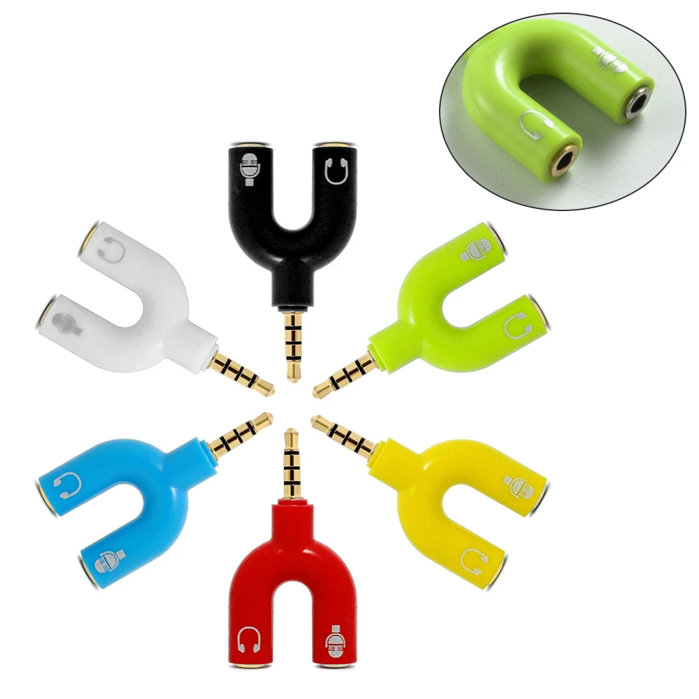 

3.5mm Splitter Stereo Plug U shaped Stereo Audio Mic & Headphone Earphone Splitter Adapters for Mobile Phone Tablet PC Notebook