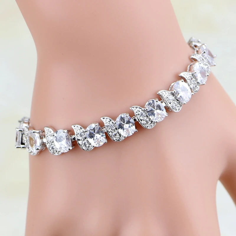 

Round White Cubic Zirconia 925 Sterling Silver Jewelry Link Chain Bracelet For Women