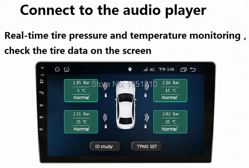 Система мониторинга давления в шинах Ouchuangbo TPMS с 4 внешними датчиками оповещение о
