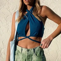 mosimolly halter neck bandage tops women sexy women cropped multi wear tops 2021 summer
