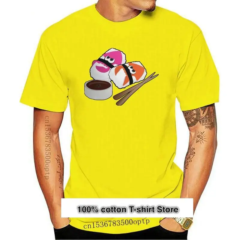 

Camiseta con estampado de Splatoon Sushi para hombre, camisa Hipster de algodón con cuello redondo, manga corta, talla grande
