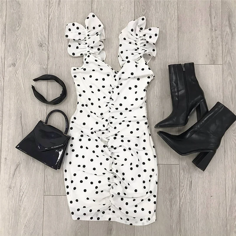 

Lotus Leaf Polka Dot Retro Dress Female Strapless Bohemian Elegant Party Dress Backless Sexy Summer Vestidos Short Skirt 2021.