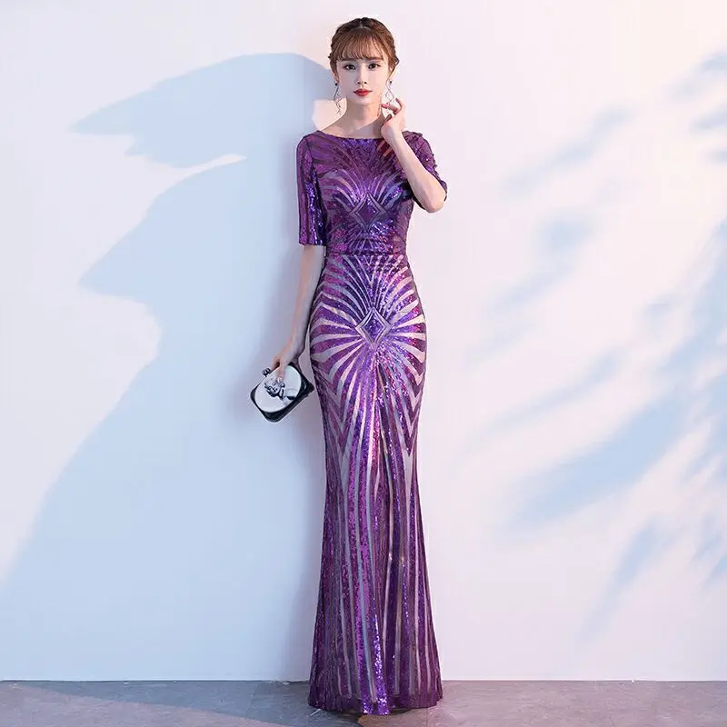 Мусульманское Новое поступление элегантное фиолетовое вечернее платье с