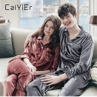 caiyier winter pajamas for lovers long sleeveslong pants velour intimate lingerie women velvet suit plus size 4xl 5xl nightwear
