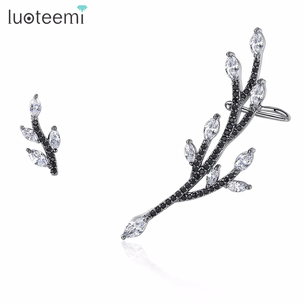 Модные женские серьги-клипсы LUOTEEMI с прозрачными фианитами и листьями | Украшения