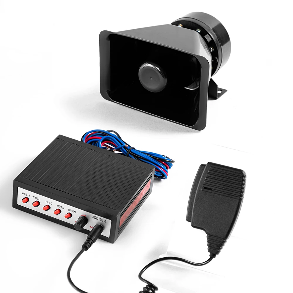 

YHAAVALE Loud Power 100W 12V 5 Sounds Car Police Siren Amplifier Emergency Warning Horn Alarm MIC PA System