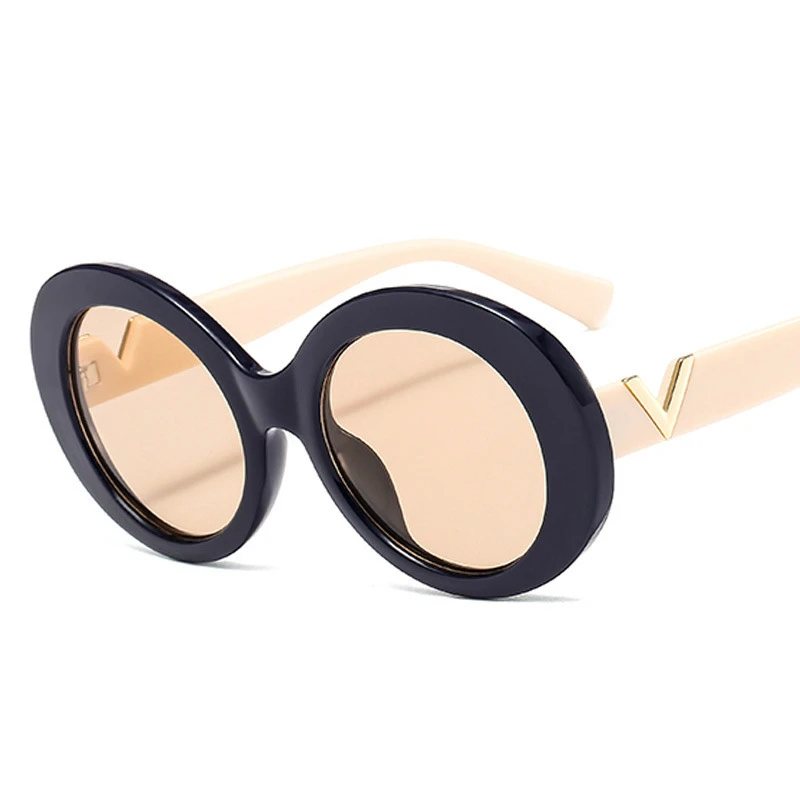 

2020 Fashion Round Vintage Sunglasses Women Men Fashion Mirror Sun Glasses Female Shades Retro Letter V Eyewear
