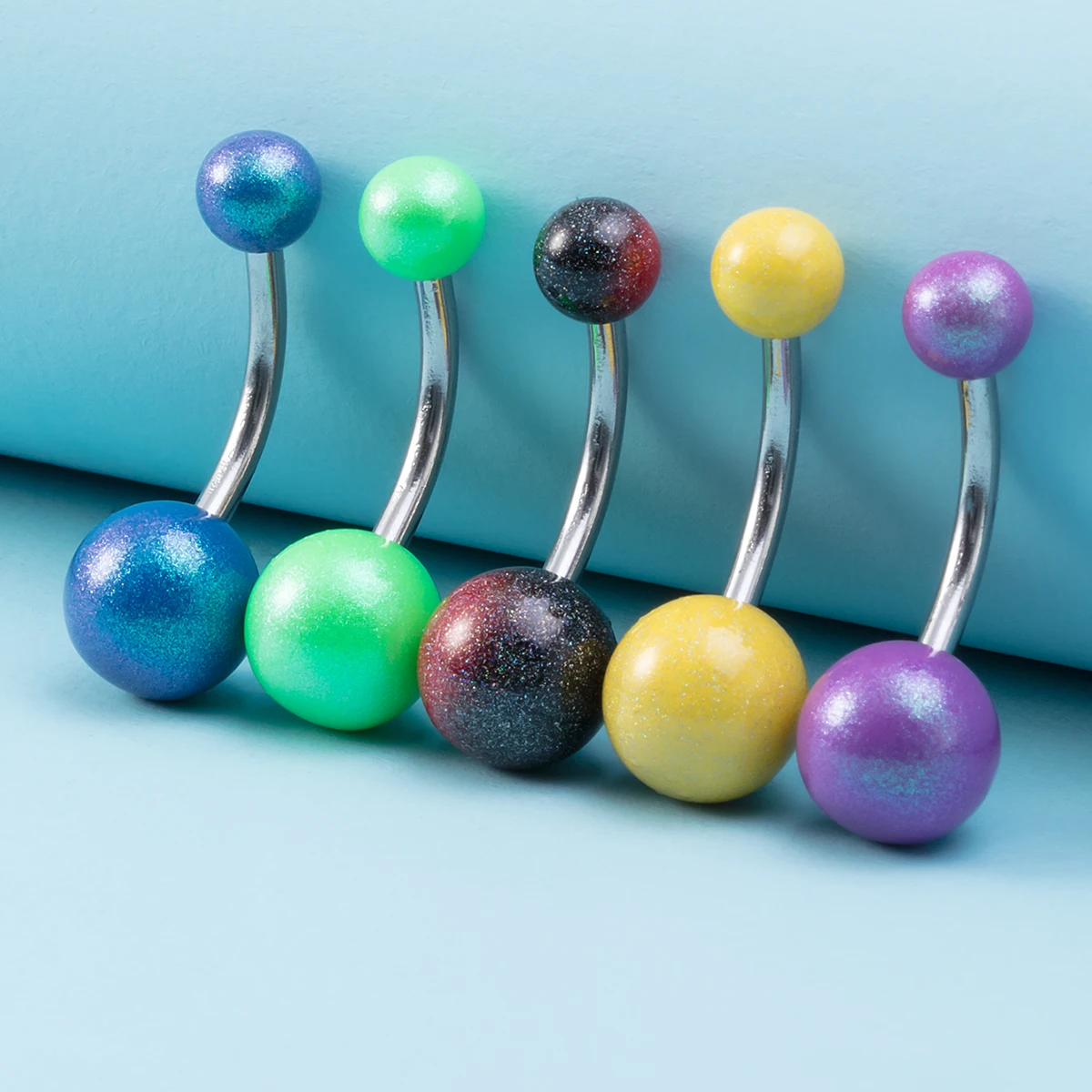 

5pcs Colorful Belly Button Ring Acrylic Ball Navel Bar Piercing for Women Nombril Stud Stainless Steel Barbell Body Jewelry 14G