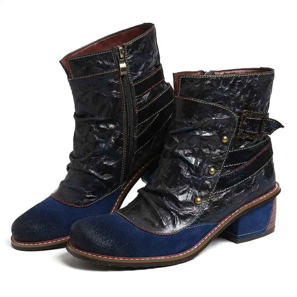 Женские ботинки SOCOFY из натуральной кожи с цветными вставками на молнии