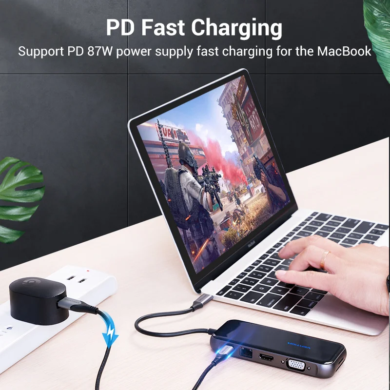 USB-хаб Vention с Type-C 4K HDMI RJ45 VGA мультиusb 3 0 PD-адаптер для MacBook Pro 2020 USB-C 1 разветвитель 10 в