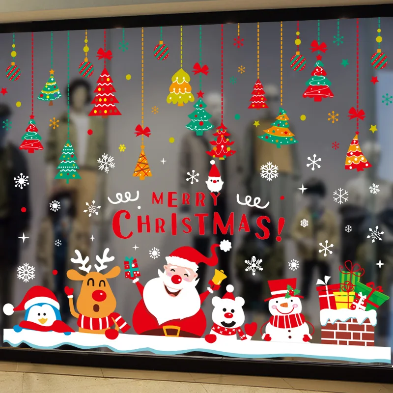 

[SHIJUEHEZI] Christmas Glass Stickers DIY Santa Claus Snowmen Trees Wall Decals for Living Room Window New Year Decoration