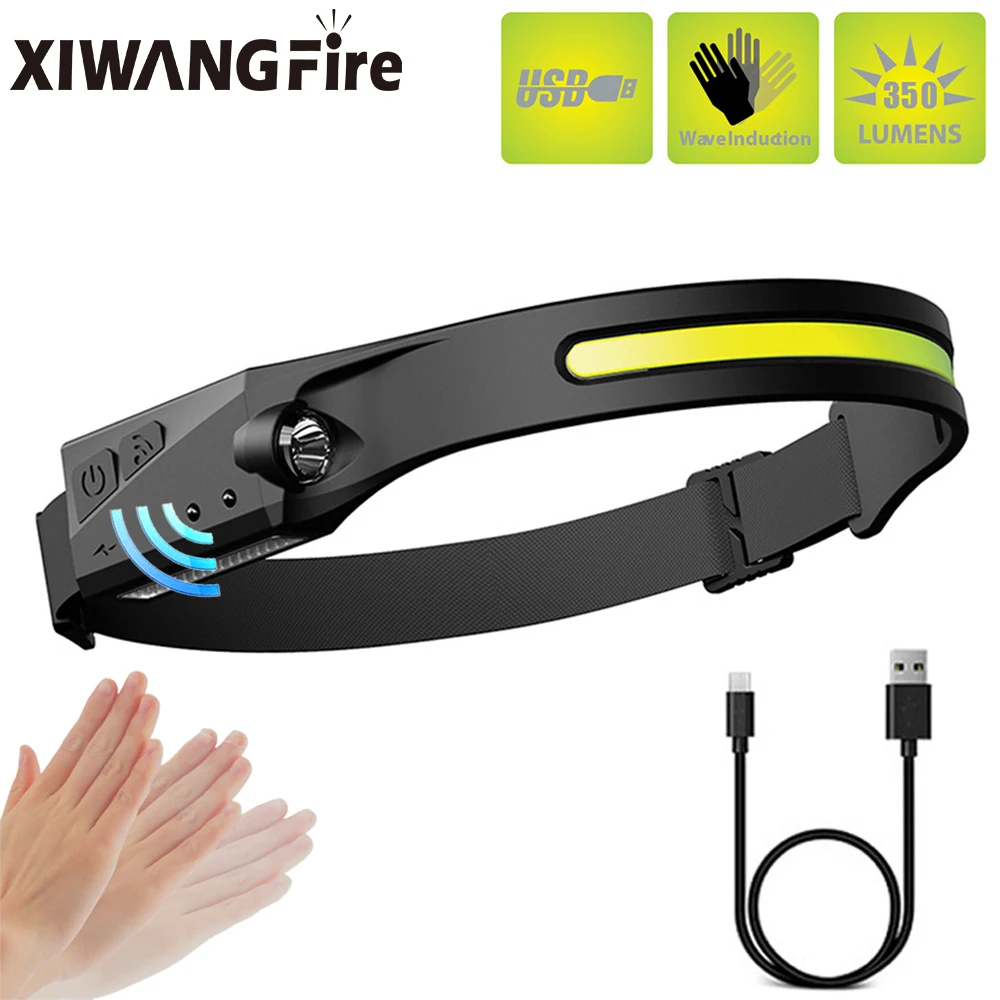 

Foldable COB LED Sensor Headlight Built-in Battery Flashlight USB Rechargeable Headlight Flashlight 5 Lighting Modes Work Light