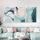 Настенная абстрактная картина маслом на зеленой реке, пляже, Современные художественные картины, плакаты и принты для гостиной, украшение для дома