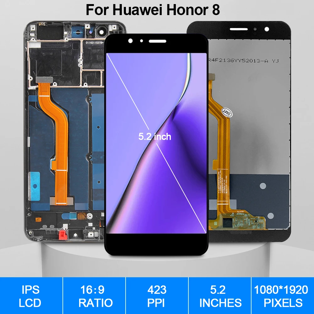 Pantalla Original para HUAWEI Honor 8, Digitalizador de pantalla t&aacute;ctil de pantalla LCD con marco FRD-L19, piezas de repuesto para FRD-L14-1