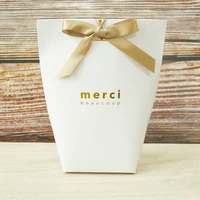 100pcs kraft paper white merci thank you cake boxes and packaging wedding candy dragees gift box chocolate wrapping supplies