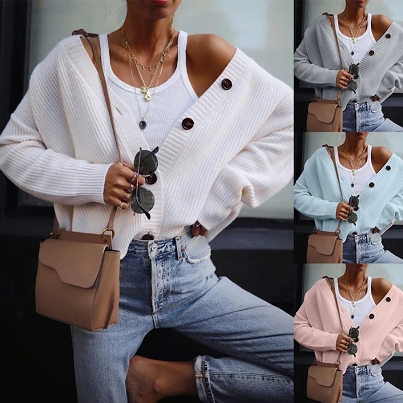 

Single-breasted Knitted Sweaters Women Coat 2020 Autumn Winter Solid White Woman's Cardigan Women