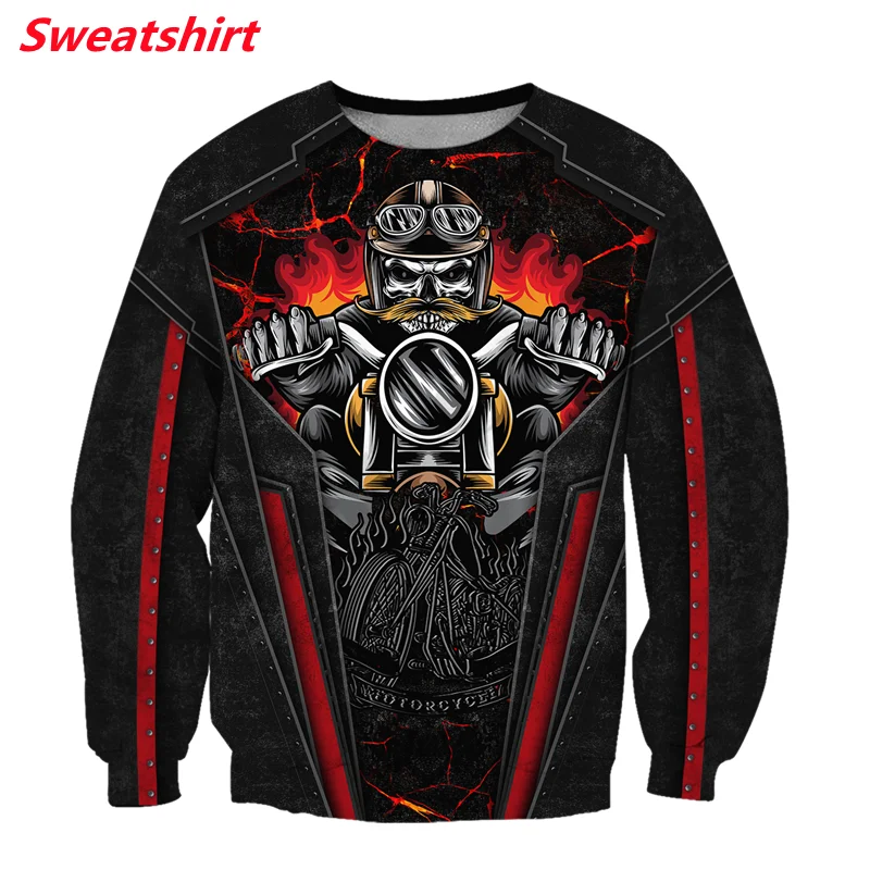 Модный пуловер с 3D принтом череп ездить Мотоцикл уникальный Harajuku забавная