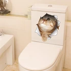 3D отверстие кошка собака животное туалетные наклейки украшение дома DIY туалет ванная ПВХ плакаты котенок щенок мультфильм настенные художественные наклейки