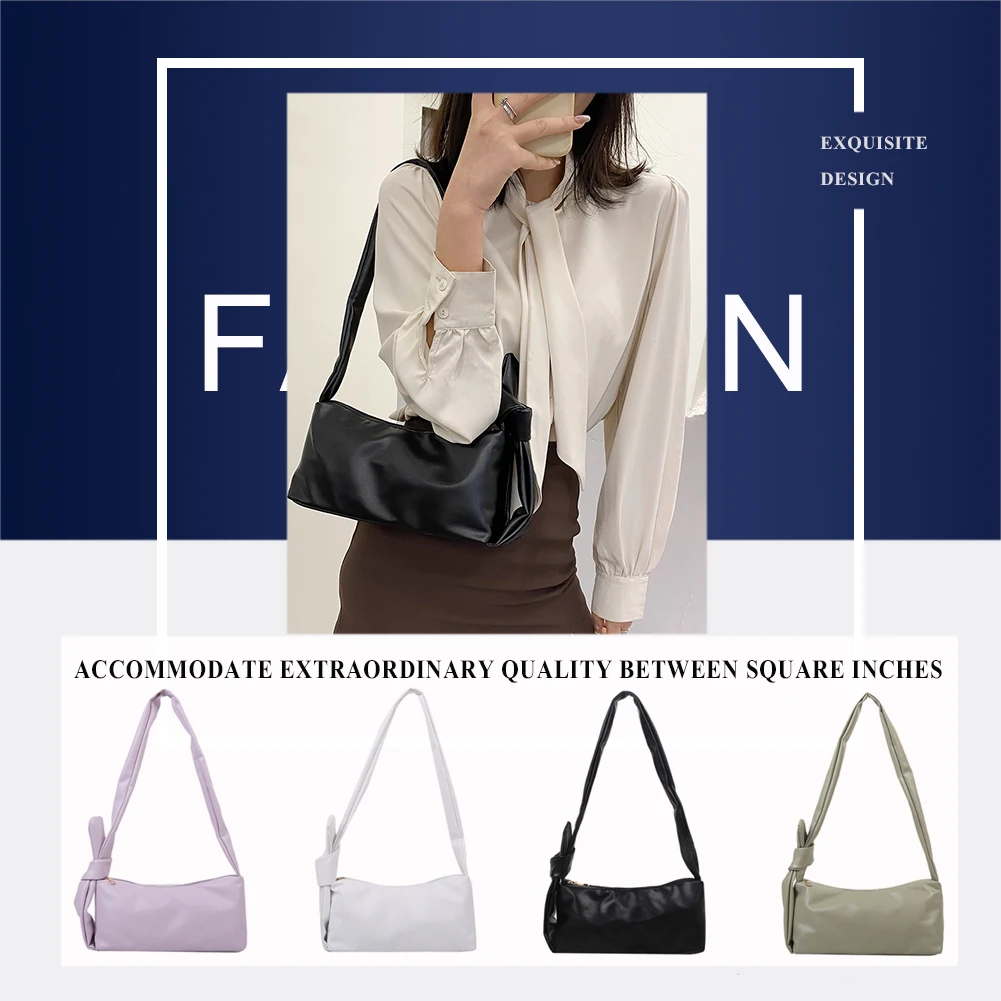 

Shoulder Underarm Bags for Ladies PU Leather Solid Bow Designed Handbags Fashion Zipper Top-Handle Handbags for Shopping