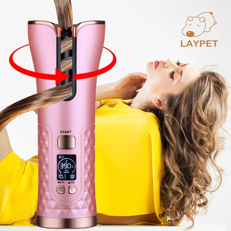 

LAYPET Automatic Cordless Hair Curler USB Charging Curling Iron With 6 Temp & Timer Settings Hair Waver Tongs Beach Waves Iron