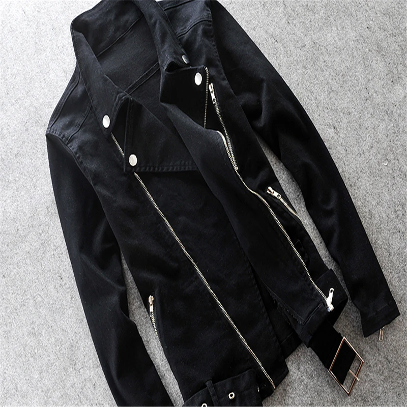 Dopy Модные мужские черные джинсовые куртки с несколькими молниями уличная