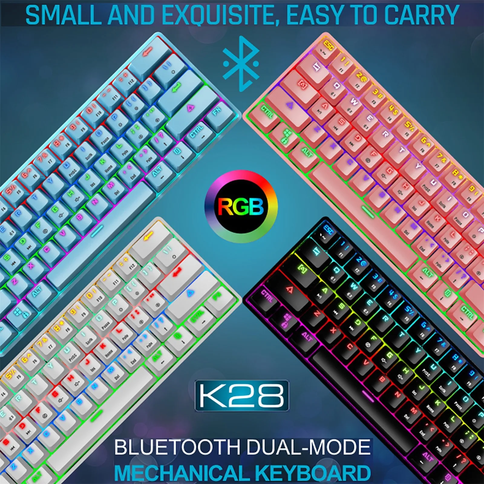 

K28 Wireless Bluetooth Keyboard 61key Dual-mode Rgb Backlit Waterproof Mechanical Gaming Keyboard Blue Brown Red Switch Keyboard