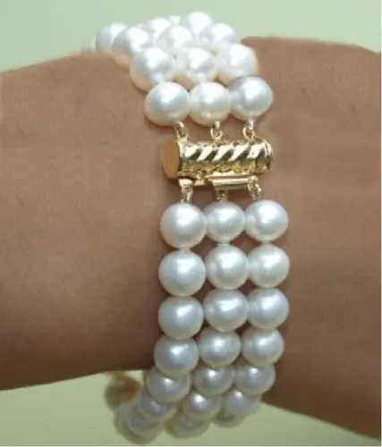 

Wholesale priceBEAUTIFUL 3 ROW 7-8MM 7.5-8" SOUTH SEA WHITE NATURAL PEARL BRACELET YELLOW
