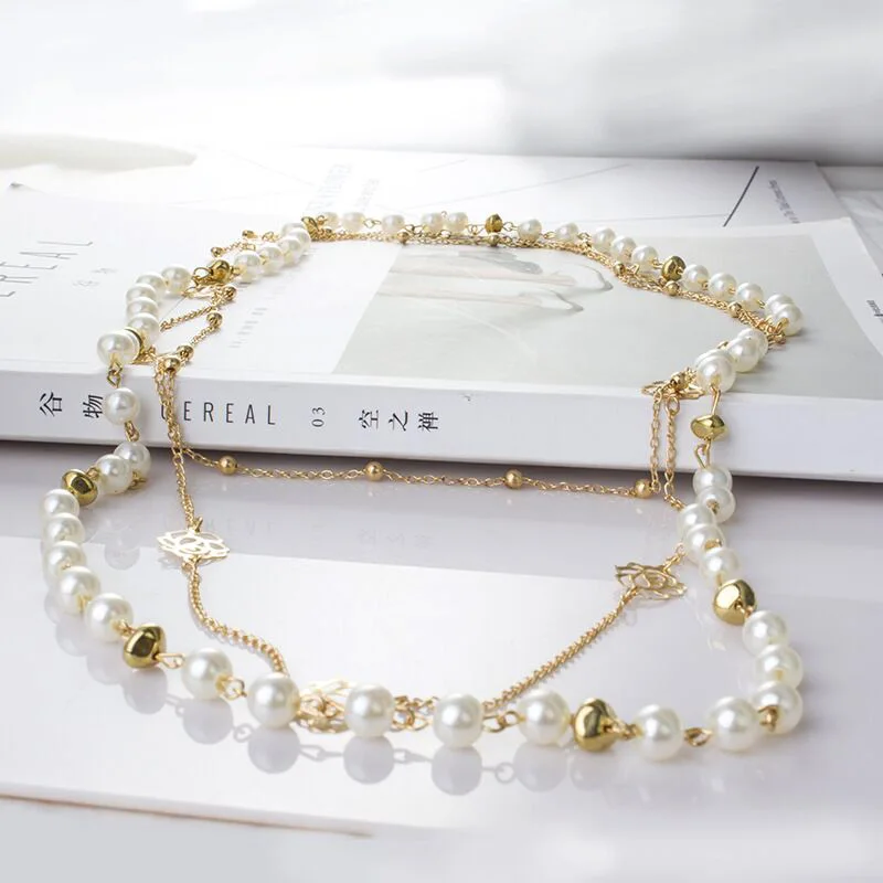 Длинное ожерелье с имитацией жемчуга для женщин двухслойная подвеска в виде