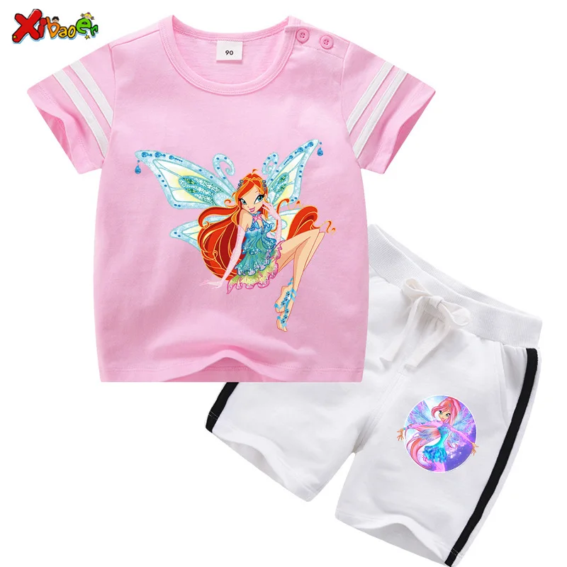 Спортивный костюм для девочек комплект летней одежды маленьких с