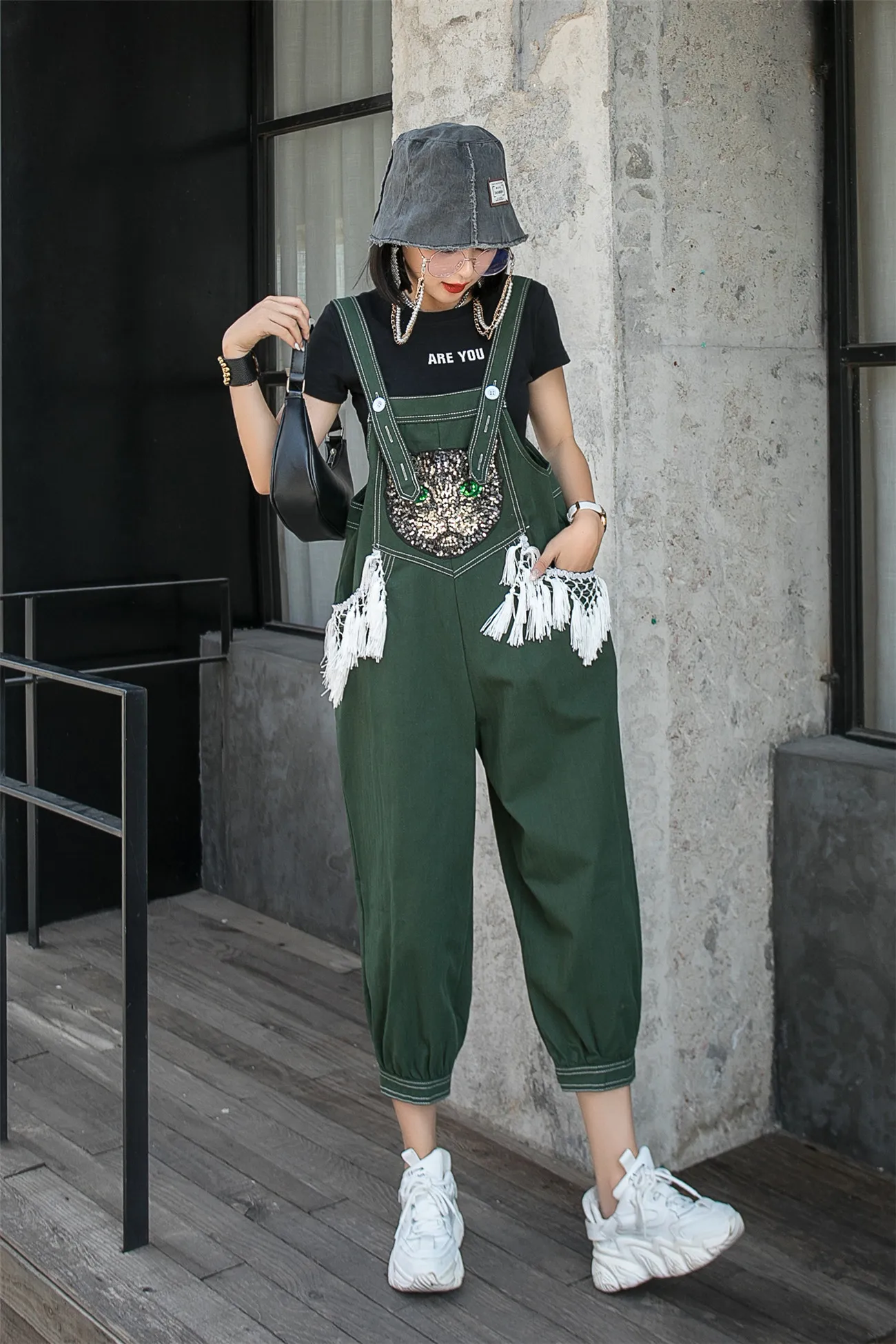 Женский кружевной комбинезон с бахромой и блестками Зеленый Универсальный