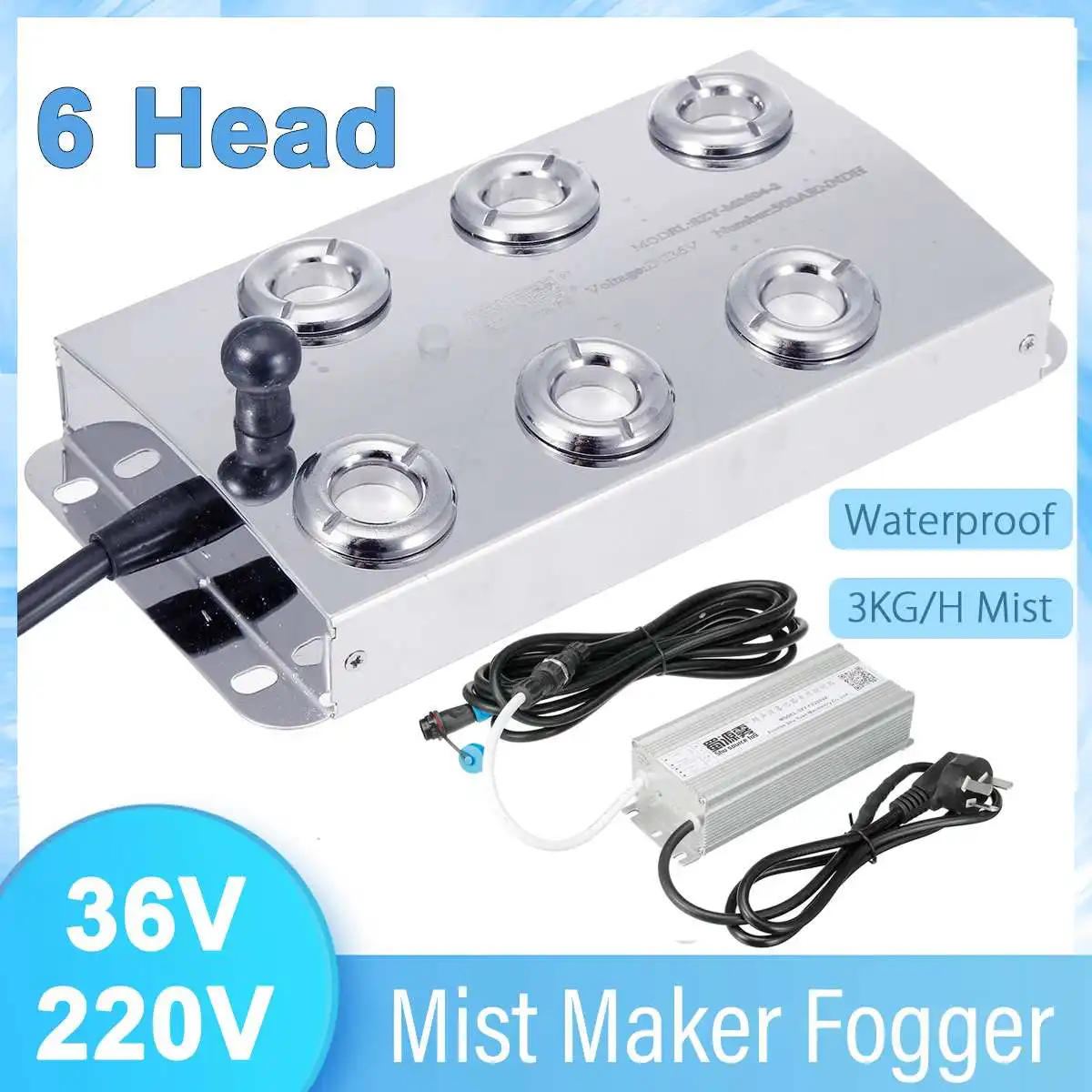 

6 Head DC 36V Ultrasonic Atomizer Industrial 6 Head Humidifier Fog Machine 3Kg/H Ultrasonic Mist Maker Fogger For Mushroom