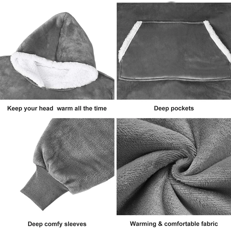 Толстовка с капюшоном одеяло рукавами Свитшот в клетку зимний флисовый пуловер