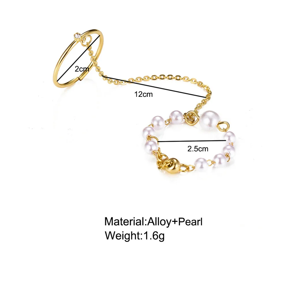 Комплект женских колец с жемчугом и цепочкой элегантное винтажное Ювелирное