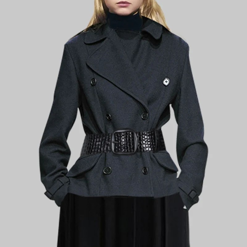 

Small short section waist wool tweed jacket Europe and the United States 2021 winter new women's temperament tweed tops