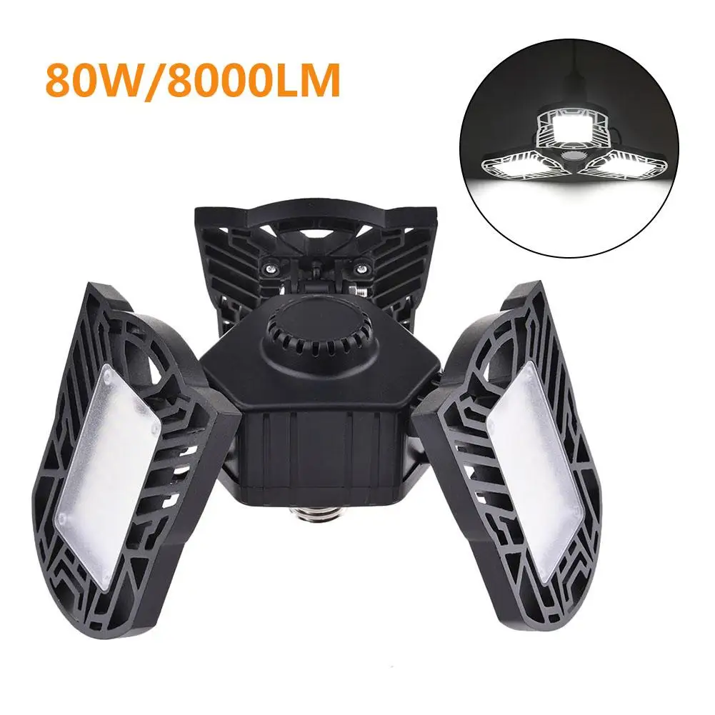 

2020 NEW 80W/8000LM LED Adjustable Three Light Garage Lamp High Bay Light UFO Workshop Parking Warehouse Lamp 85-265v E27/E26