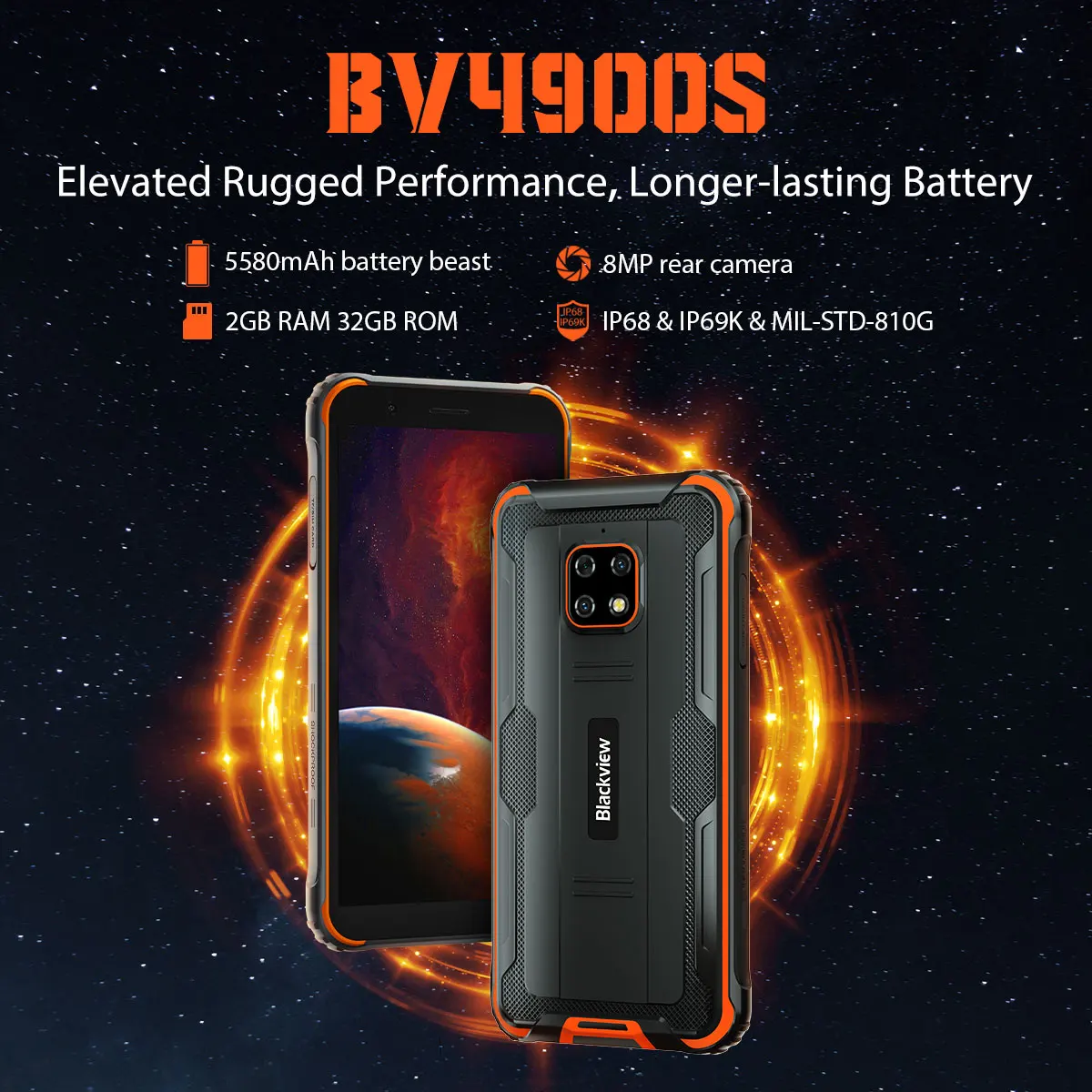 

Blackview BV4900S Rugged Phone 2GB+32GB IP68 Waterproof Android 11 GO SC9863A Octa Core Up To 1.6GHz 4G Network OTG Dual SIM