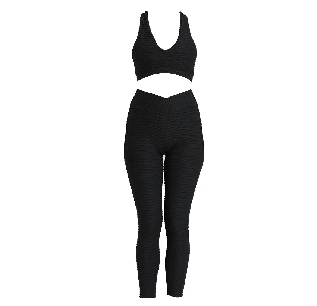 

Seamless Yoga Suit Women 2 Piece Gym Set Bra Slim Knit Jacquard Sportwear Fitness Leggings And Top Sport Outfit Workout Clothes