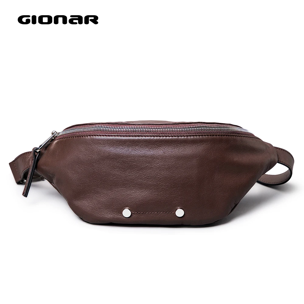

GIONAR Genuine Leather Fanny Pack Women Designer Crossbody Waist Chest Bag Luxury Brand Belt Purse Hidden Secret Compartment