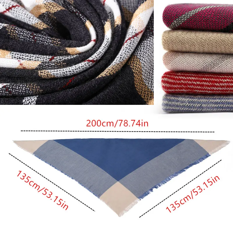 

2020 Winter Scarf Women Knitted Plaid warm Scarves Triangle Shawls Wrap Warm Cashmere female Pashmina foulard echarpe bandana