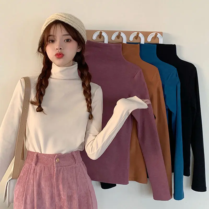 

Женская бархатная утепленная футболка STSVZORR, теплая футболка с длинным рукавом и высоким воротником на осень и зиму