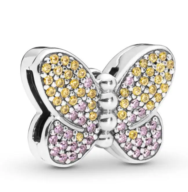 

Genuine 925 Sterling Silver Bead Charm Reflexions Bedazzling Butterfly Clip Beads Fit Pan Women Bracelet Diy Jewelry