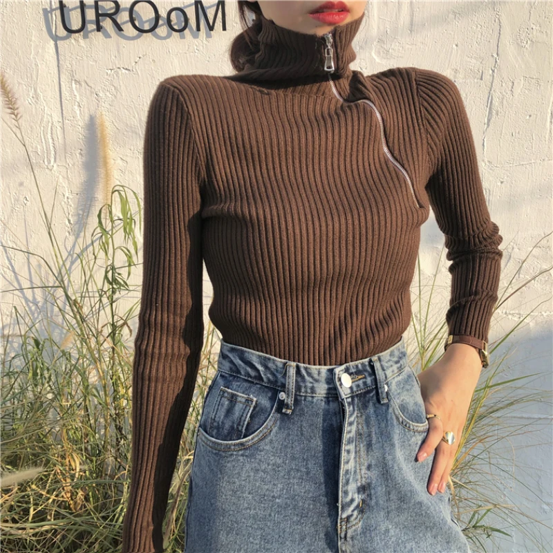 Толстый женский свитер JMPRS с высоким воротником зимний модный однотонный вязаный