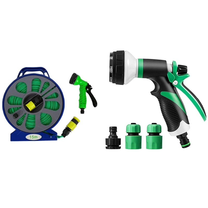 

1 комплект, 50 футов, садовый шланг, катушка для труб с распылительным соплом, 1 комплект, Распылительная насадка высокого давления